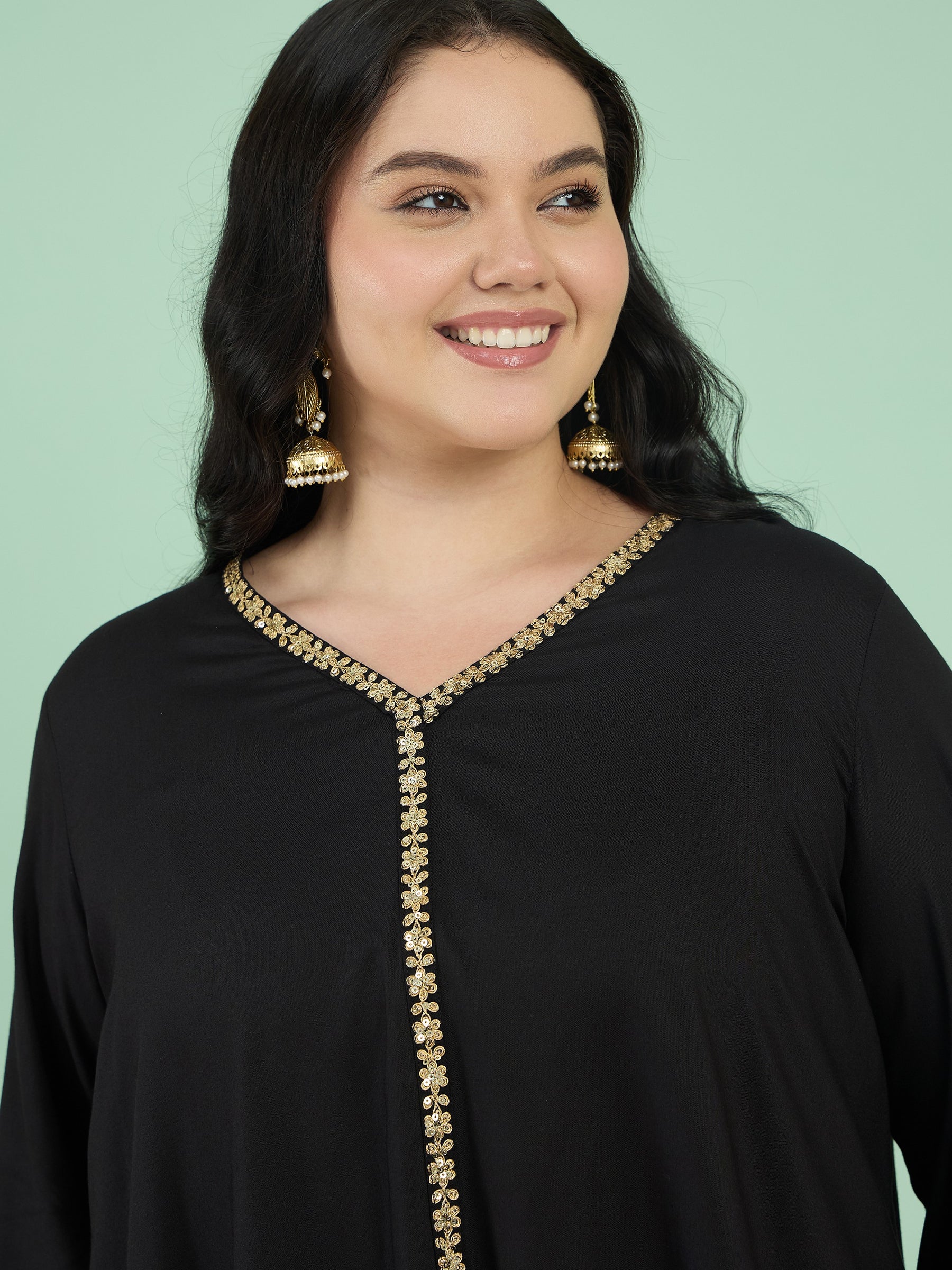 Black Front Embroidered Top With Straight Pants-Shae by SASSAFRAS
