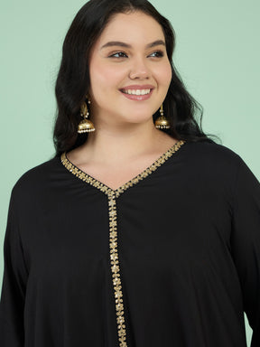 Black Front Embroidered Top With Straight Pants-Shae by SASSAFRAS