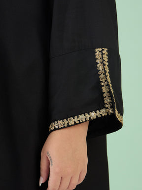 Women Black Front Embroidered Top With Straight Pants