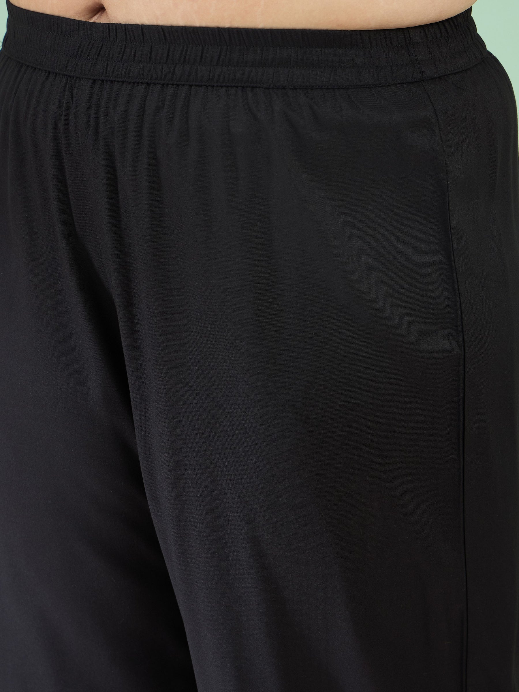 Women Black Front Embroidered Top With Straight Pants