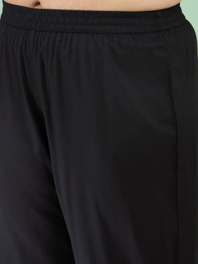 Women Black Front Embroidered Top With Straight Pants
