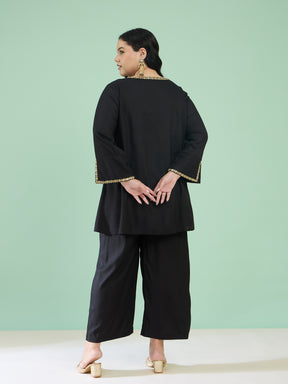 Women Black Front Embroidered Top With Straight Pants