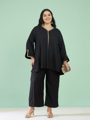 Women Black Front Embroidered Top With Straight Pants