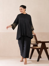 Black Zari Embroidered Sleeves A Line Top With Pants-Shae by SASSAFRAS