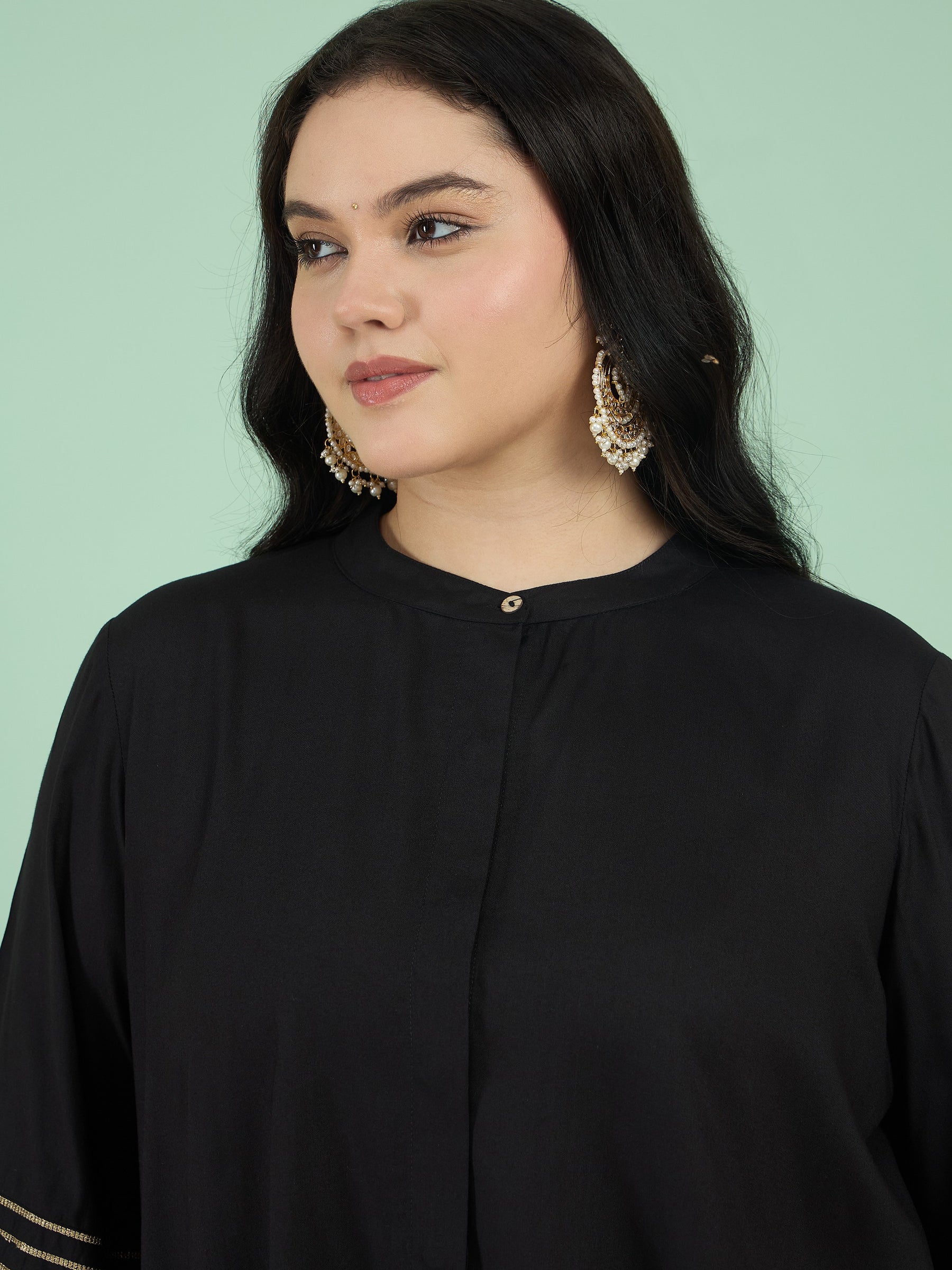 Black Zari Embroidered Sleeves A Line Top With Pants-Shae by SASSAFRAS