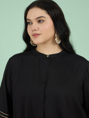 Black Zari Embroidered Sleeves A Line Top With Pants-Shae by SASSAFRAS