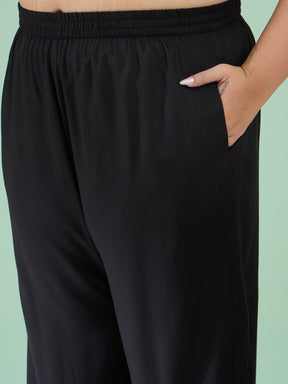 Women Black Zari Embroidered Sleeves A Line Top With Pants