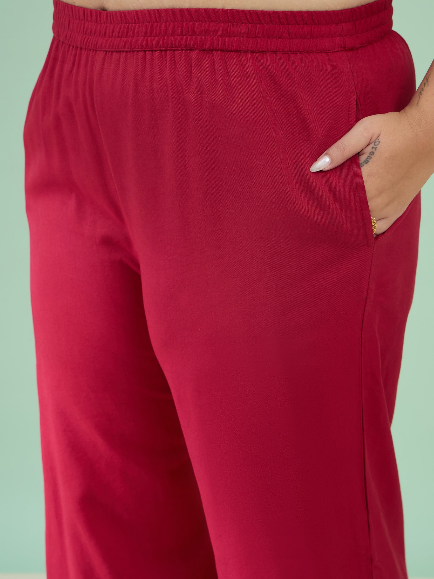 Maroon Zari Embroidered Sleeves A Line Top With Pants-Shae by SASSAFRAS