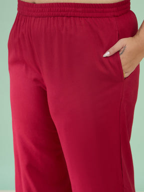 Maroon Zari Embroidered Sleeves A Line Top With Pants-Shae by SASSAFRAS
