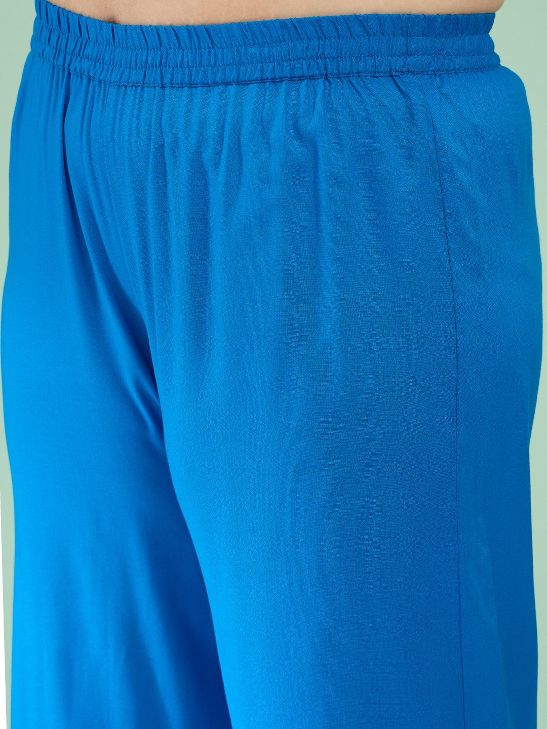 Women Cobalt Blue Embroidered Sleeves Shirt With Pants