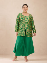 Green Brocade Sweetheart Neck With Flared Pants-Shae by SASSAFRAS