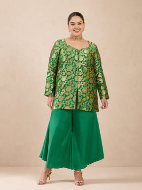 Green Brocade Sweetheart Neck With Flared Pants-Shae by SASSAFRAS