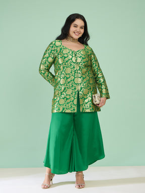 Green Brocade Sweetheart Neck With Flared Pants-Shae by SASSAFRAS