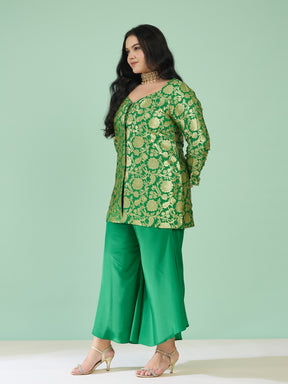 Green Brocade Sweetheart Neck With Flared Pants-Shae by SASSAFRAS