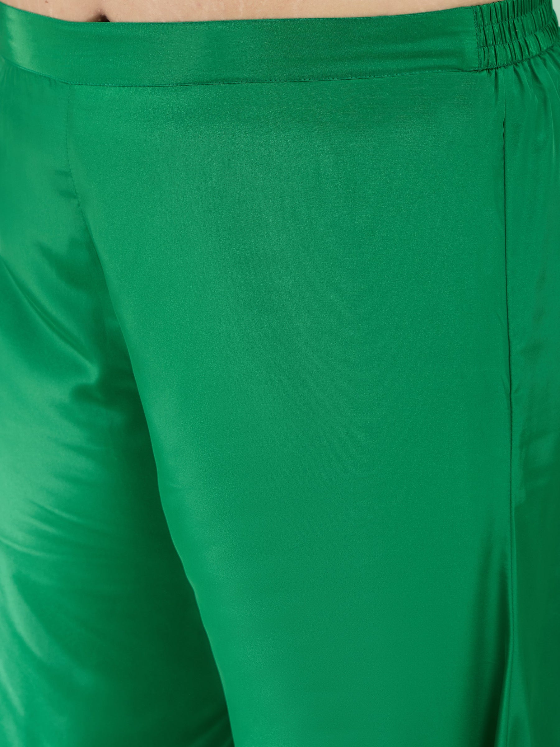 Women Green Brocade Sweetheart Neck With Flared Pants
