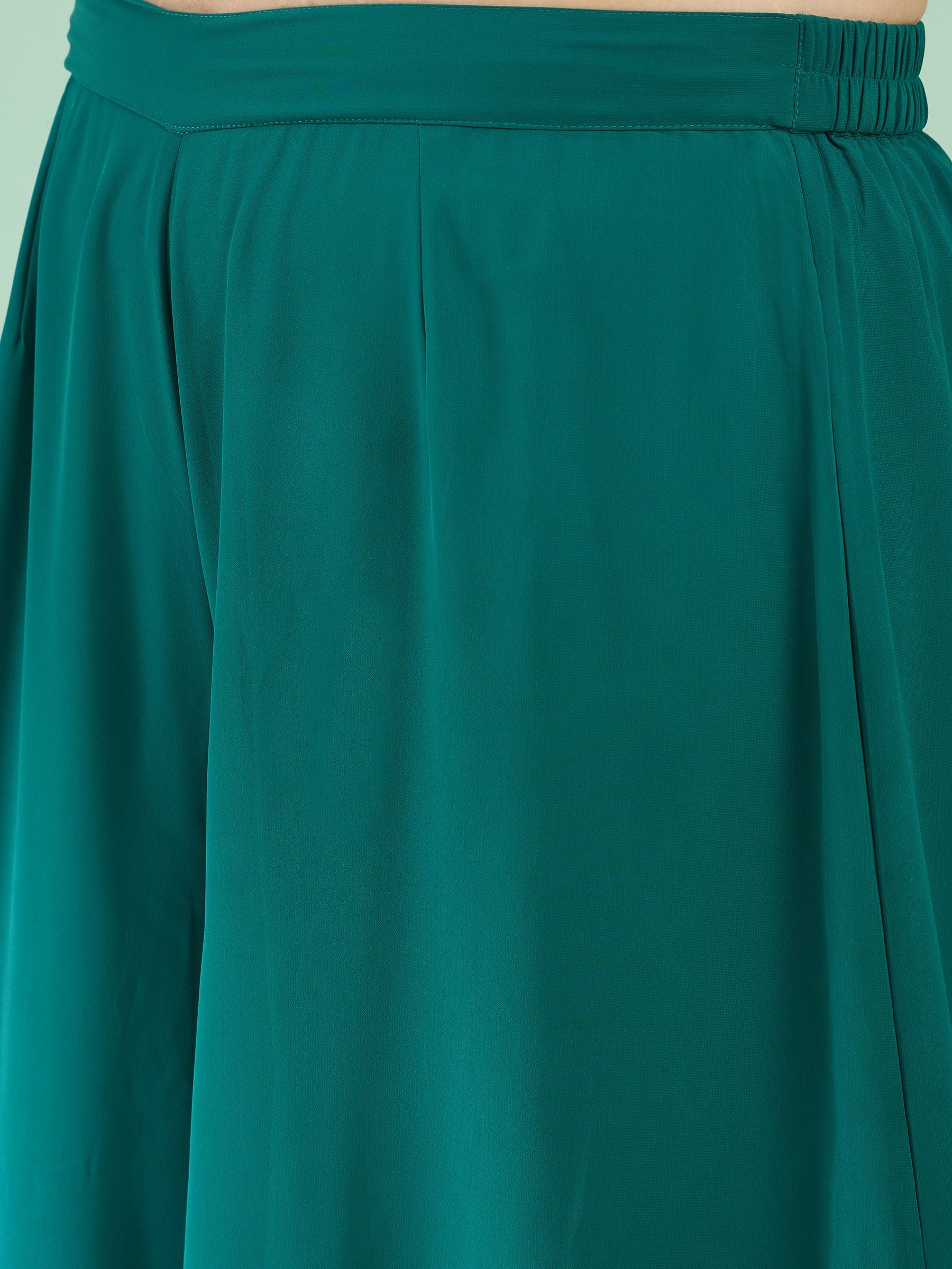 Women Green Sequin Full Sleeves Peplum Top With Flared Pants