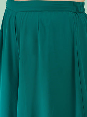 Women Green Sequin Full Sleeves Peplum Top With Flared Pants