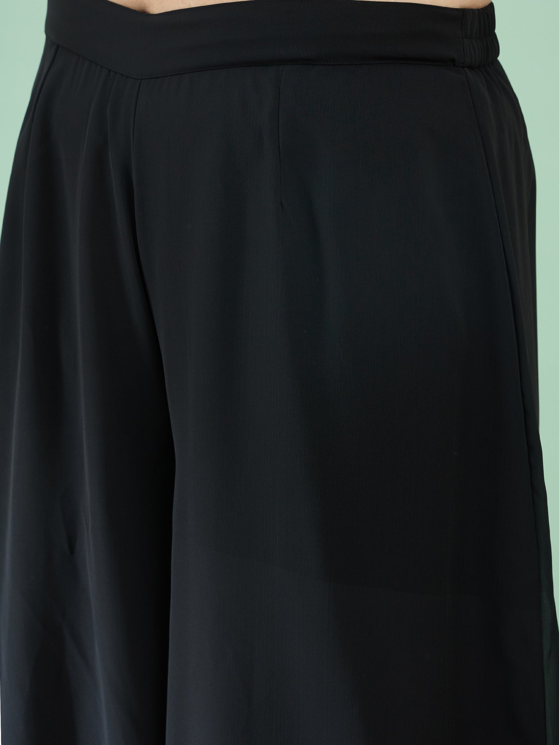 Women Black Sequin Full Sleeves Peplum Top With Flared Pants