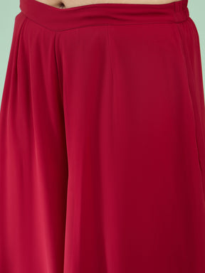 Women Maroon Sequin Full Sleeves Peplum Top With Flared Pants