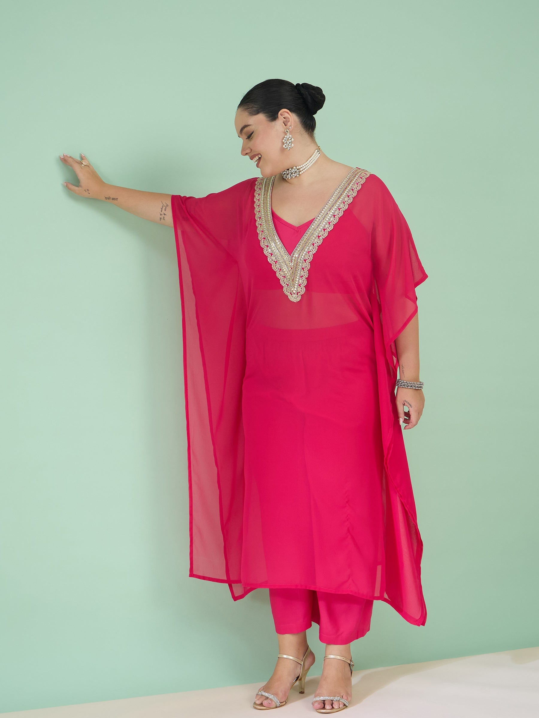 Fuchsia Kaftan With Cami & Straight Pants-Shae by SASSAFRAS