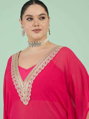 Women Fuchsia Kaftan With Cami & Straight Pants