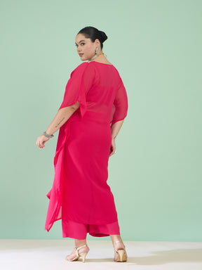 Women Fuchsia Kaftan With Cami & Straight Pants