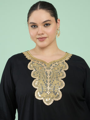 Black Embroidered Short Rayon Kurta With Dhoti Skirt-Shae by SASSAFRAS