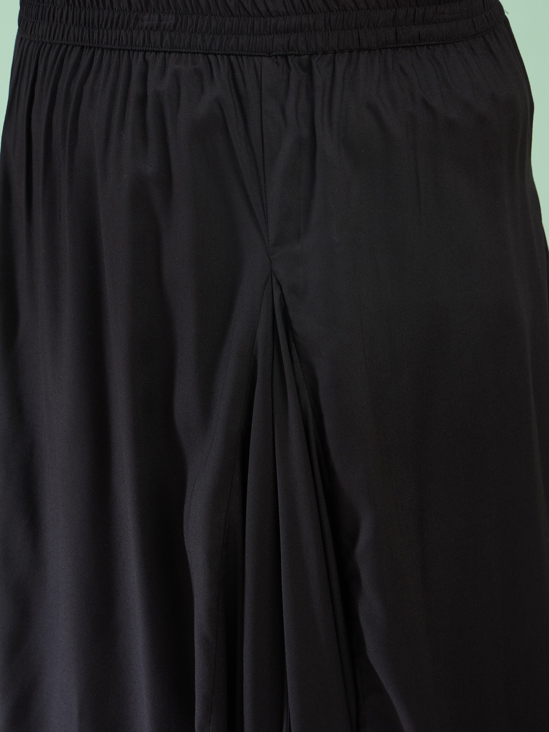 Women Black Rayon Embroidered Peplum Top With Dhoti Skirt