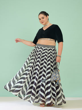 Black Velvet Round Neck Crop Top With Anarkali Skirt-Shae by SASSAFRAS