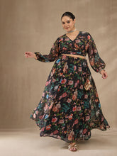 Black Floral Wrap Top With Anarkali Skirt -Shae by SASSAFRAS