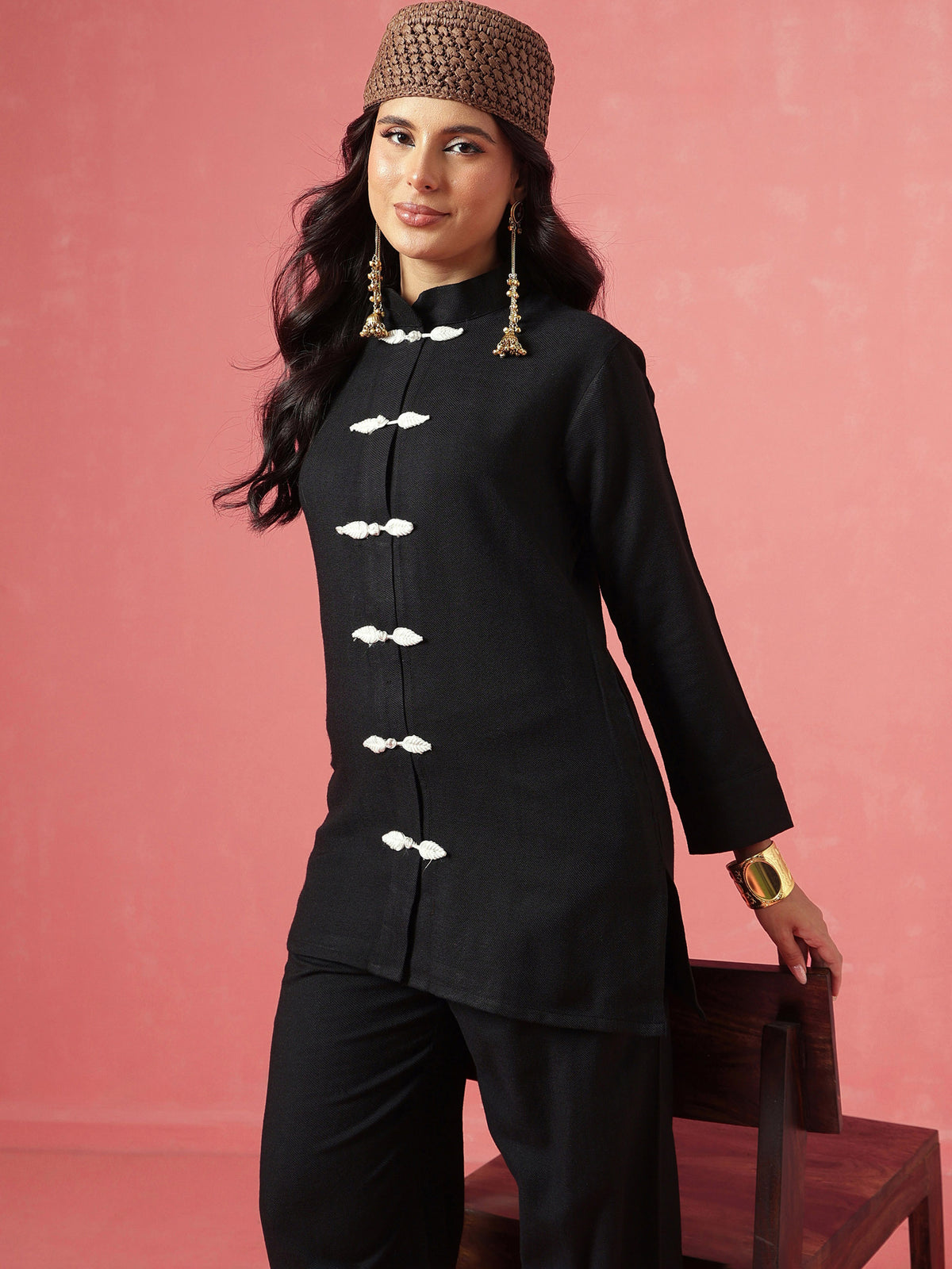 Black Woollen Jacket With Balloon Pants -Shae by SASSAFRAS