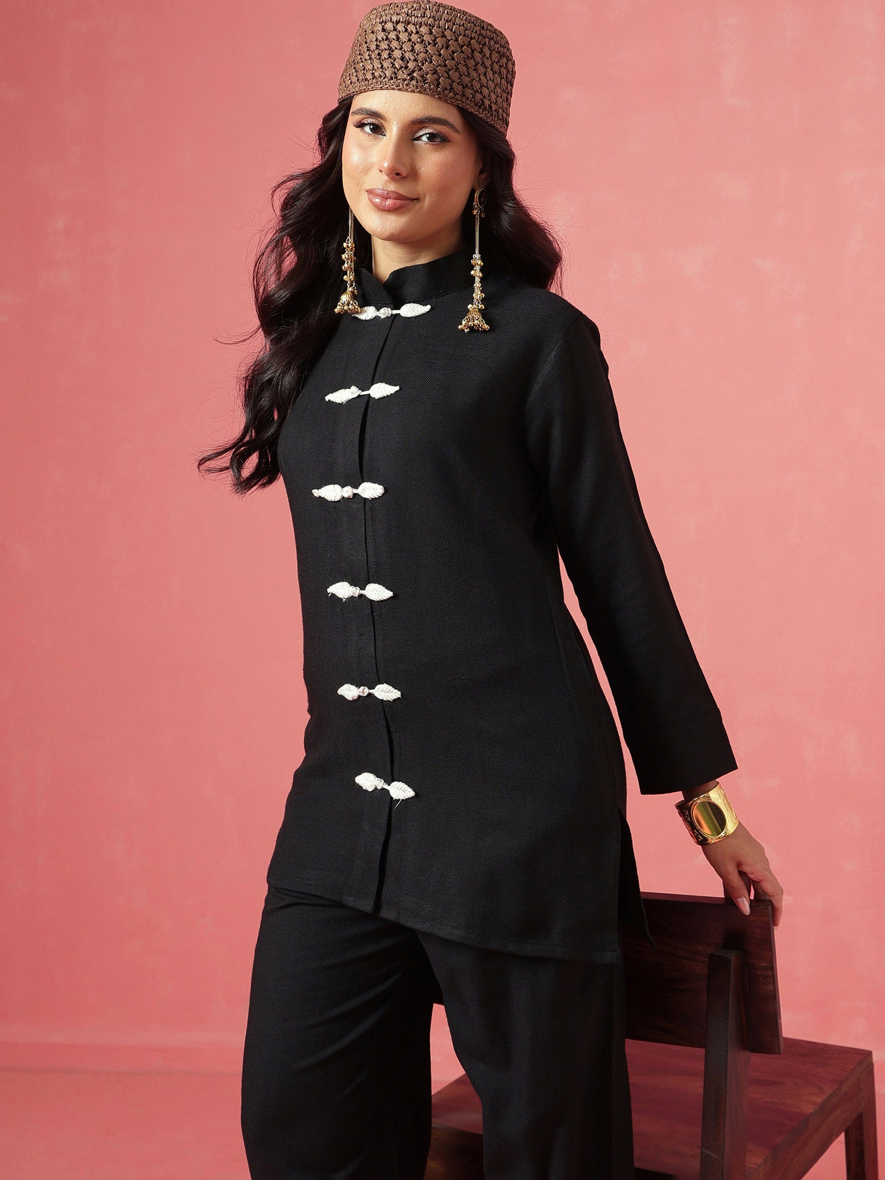 Black Woollen Jacket With Balloon Pants -Shae by SASSAFRAS