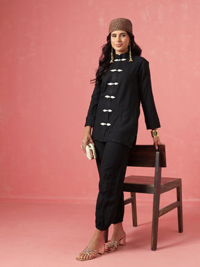 Black Woollen Jacket With Balloon Pants -Shae by SASSAFRAS