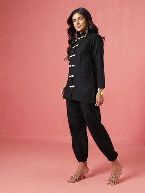 Black Woollen Jacket With Balloon Pants -Shae by SASSAFRAS