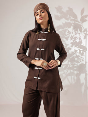 Brown Woollen Jacket With Balloon Pants -Shae by SASSAFRAS