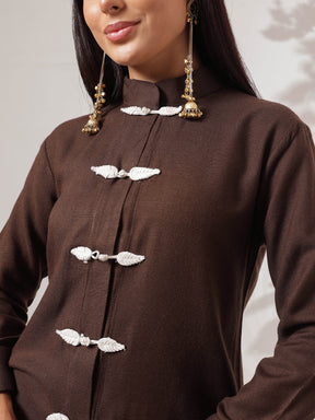 Brown Woollen Jacket With Balloon Pants -Shae by SASSAFRAS