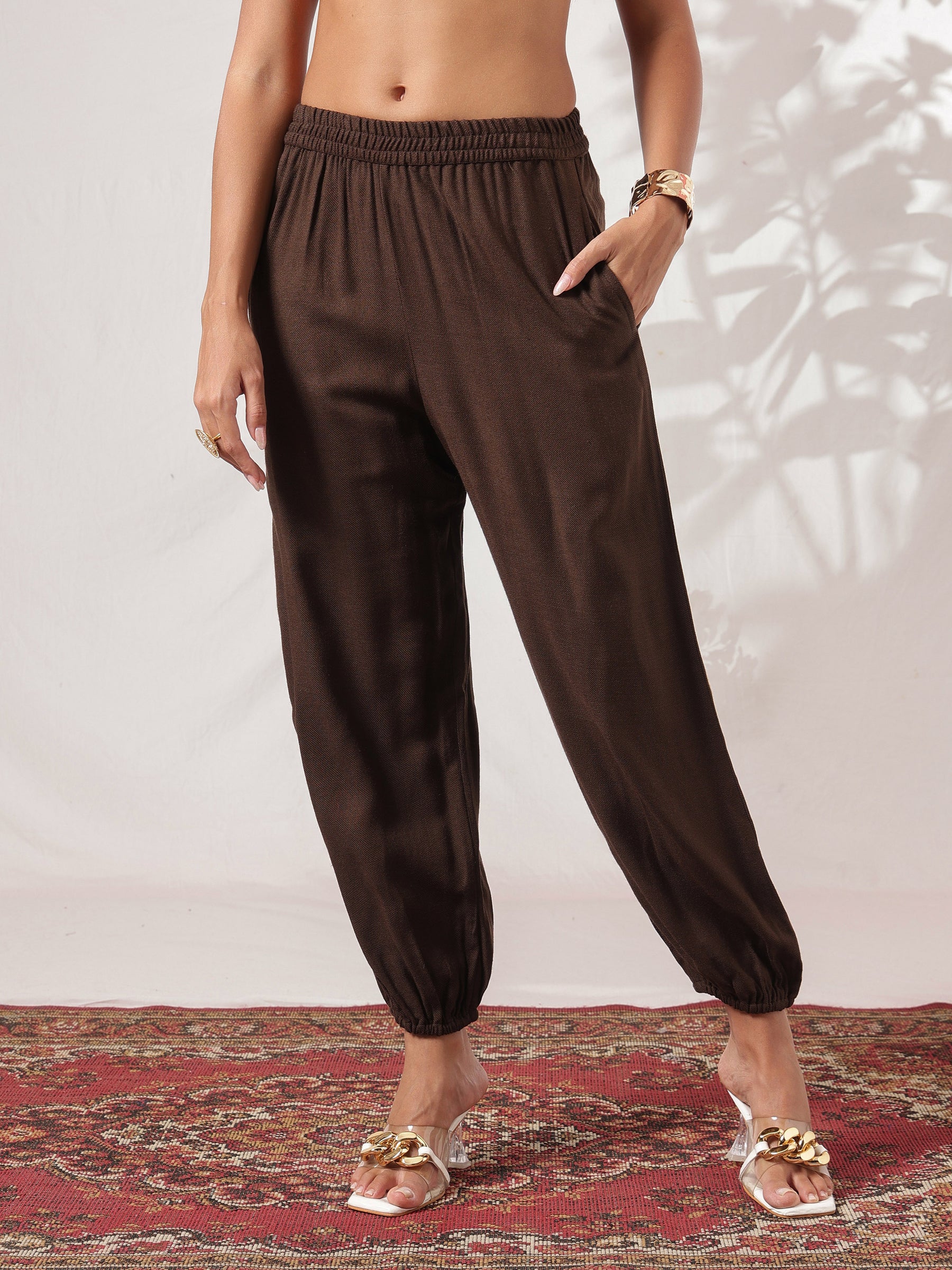 Brown Woollen Jacket With Balloon Pants -Shae by SASSAFRAS