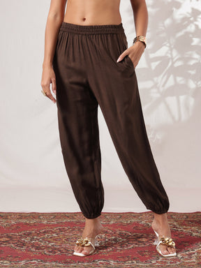 Brown Woollen Jacket With Balloon Pants -Shae by SASSAFRAS