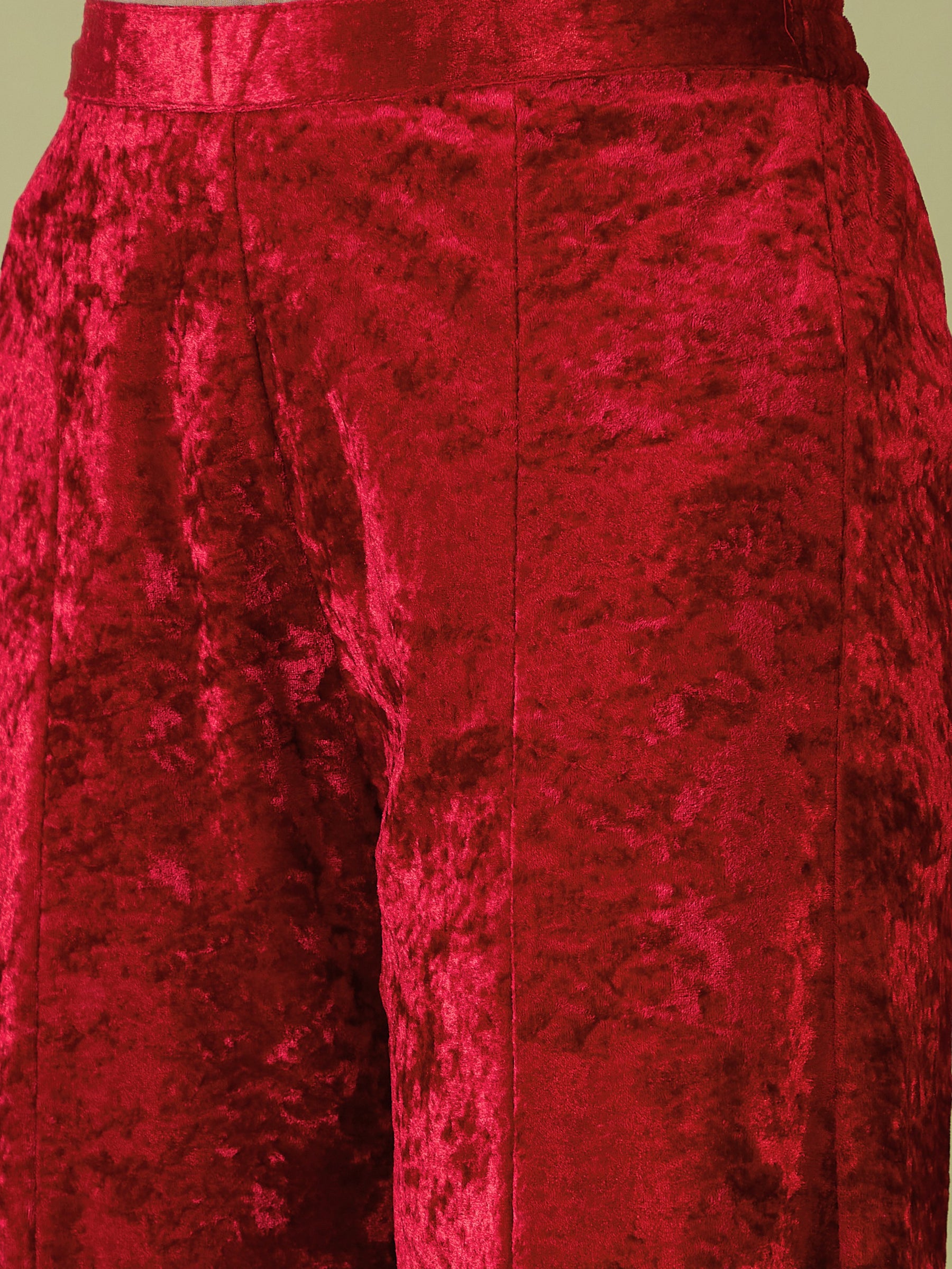 Red Velvet Embroidered Peplum Top With Palazzos-Shae by SASSAFRAS