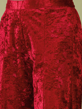 Red Velvet Embroidered Peplum Top With Palazzos-Shae by SASSAFRAS