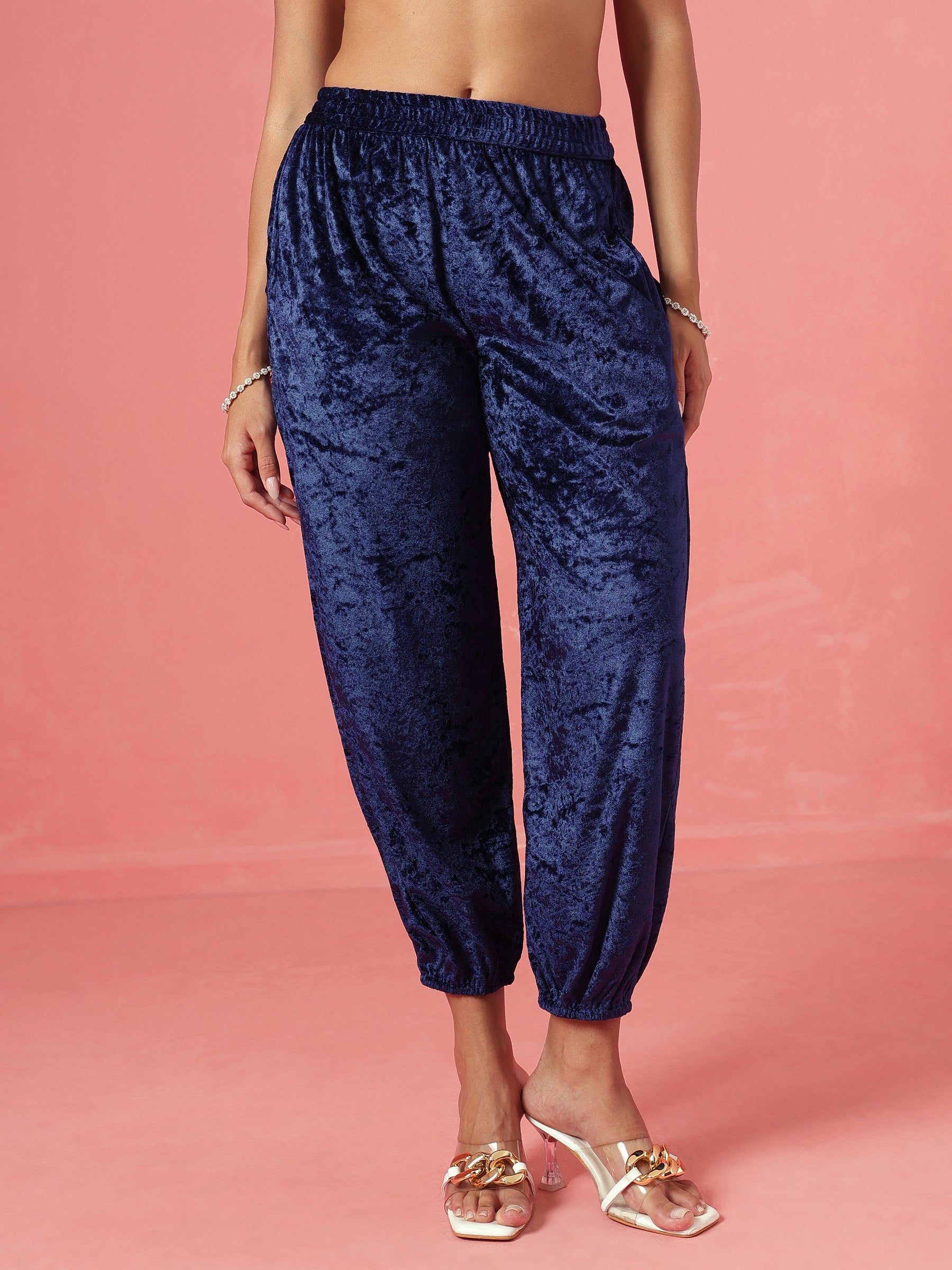 Navy Velvet Front Button Short Kurta With Balloon Pants-Shae by SASSAFRAS