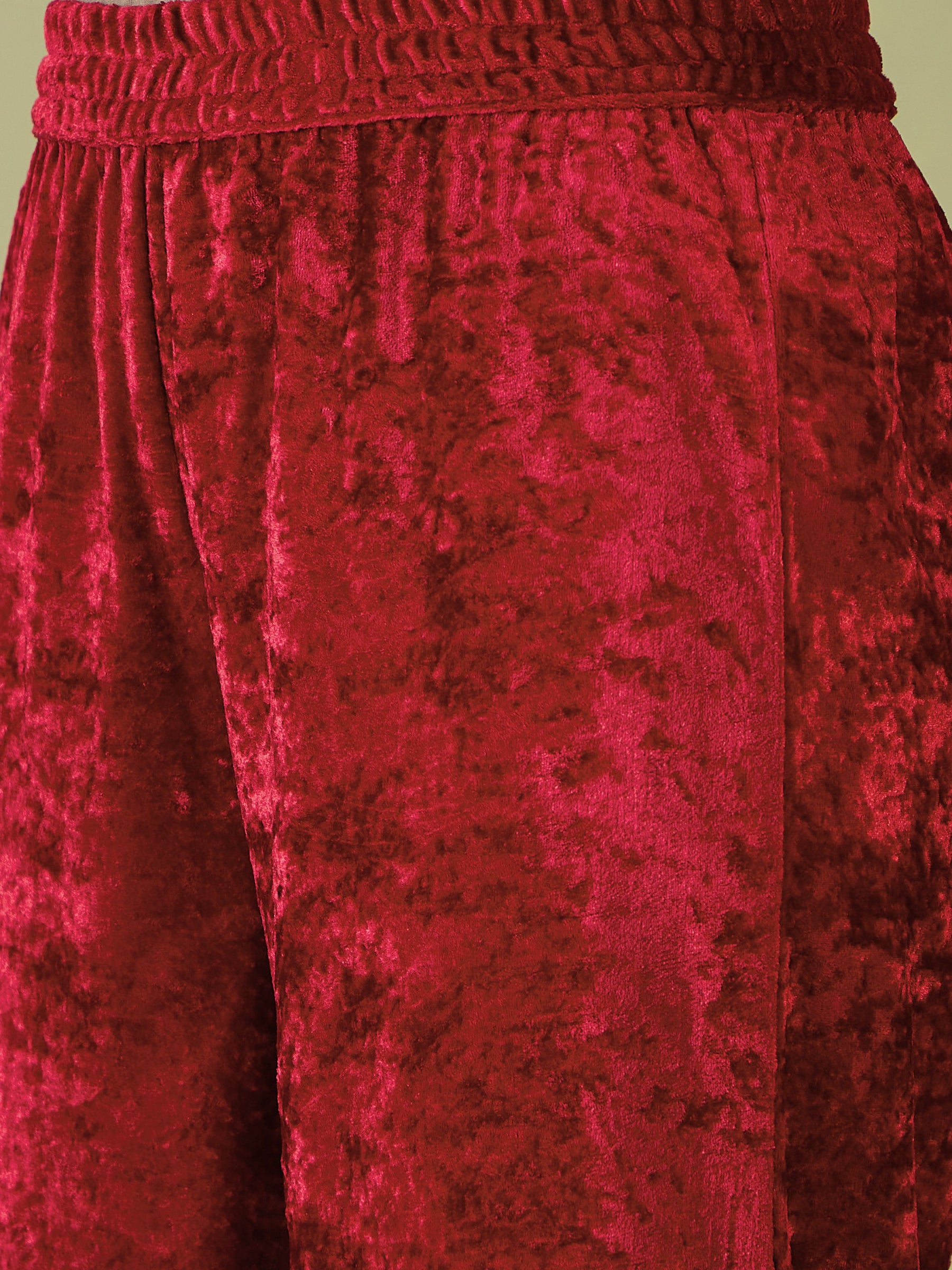 Red Velvet Straight Kurta With Straight Pants-Shae by SASSAFRAS