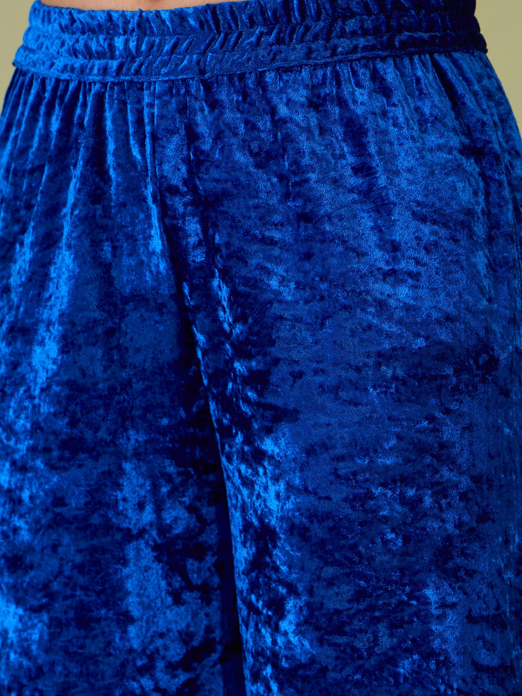 Cobalt Blue Velvet Short Kurta With Straight Pants-Shae by SASSAFRAS