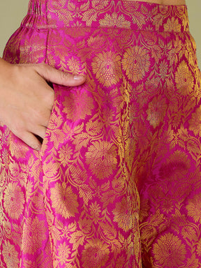 Women Fuchsia Brocade Double Breasted Blazer With Palazzos