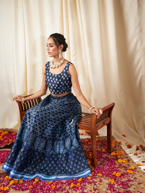 Indigo Kali Floral Anarkali Skirt