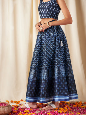 Indigo Kali Floral Anarkali Skirt