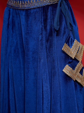 Royal Blue Velvet Embroidered Anarkali Skirt-Shae by SASSAFRAS