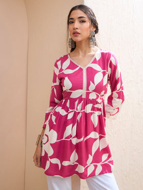 Pink Floral V Neck Peplum Kurti -Shae by SASSAFRAS