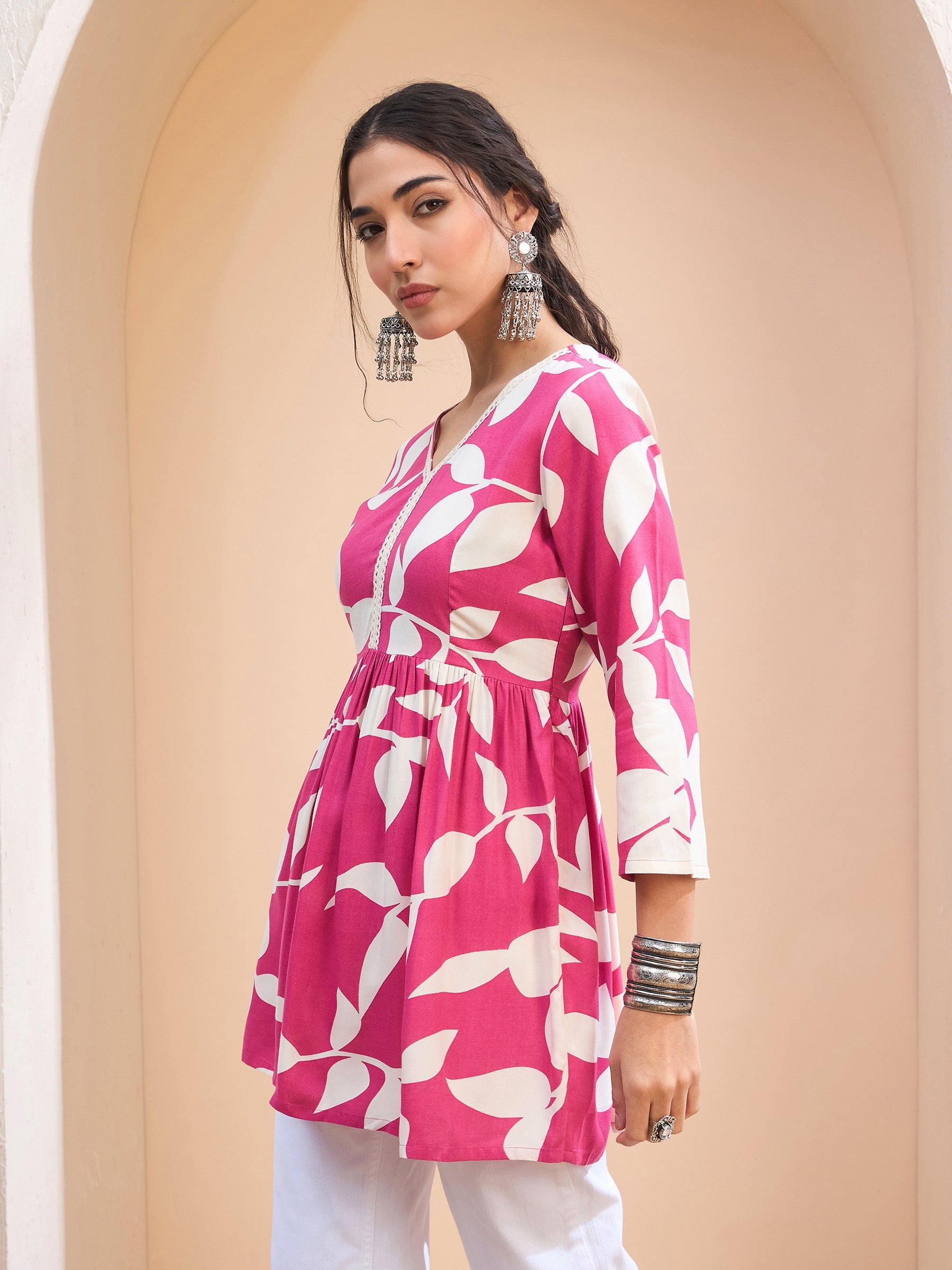 Pink Floral V Neck Peplum Kurti -Shae by SASSAFRAS