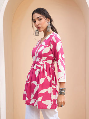 Pink Floral V Neck Peplum Kurti -Shae by SASSAFRAS